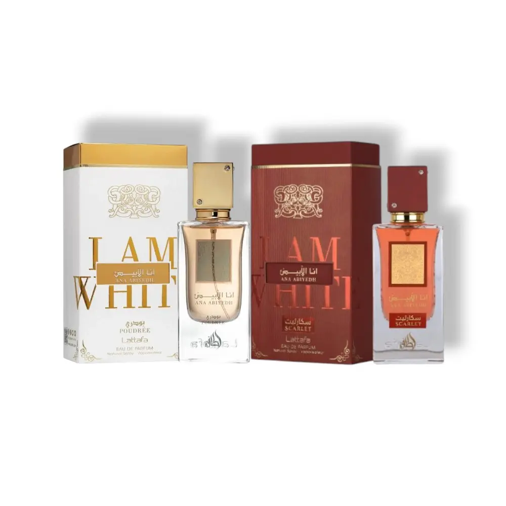 Oudlash Bundle | Lattafa Ana Abiyedh Poudree + Ana Abiyedh Scarlet | For Her | 60 ML | with Patchouli, Cedar, Crystal Caramel Sugar, Jasmine & Vanilla Notes