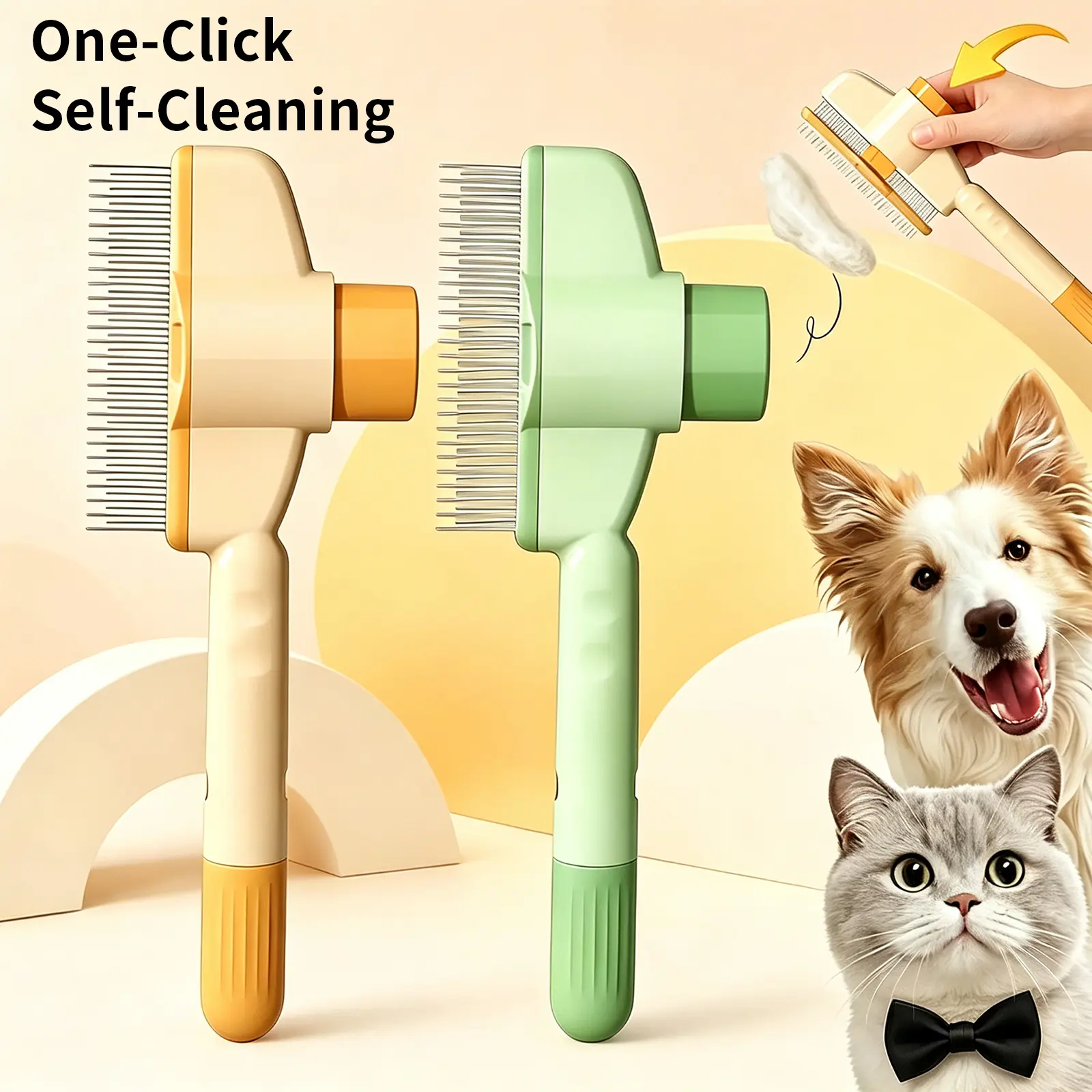 2PCS Pet Comb for Dogs & Cats – Stainless Steel Fine Tooth Butter Comb & Wide Tooth Deshedding Comb, Self-Cleaning Grooming Tool for Shedding, Detangling & Hair Removal, Dog and Cat Comb Set for Indoor Cats, Puppy, Greyhound & Small Pets