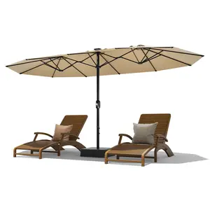 Large double-sided base terrace umbrella -15ft rectangular outdoor market table sunshade - UV resistant, waterproof, easy to crank up and down - ideal sunshade for swimming pools, lawns, gardens, and backyards