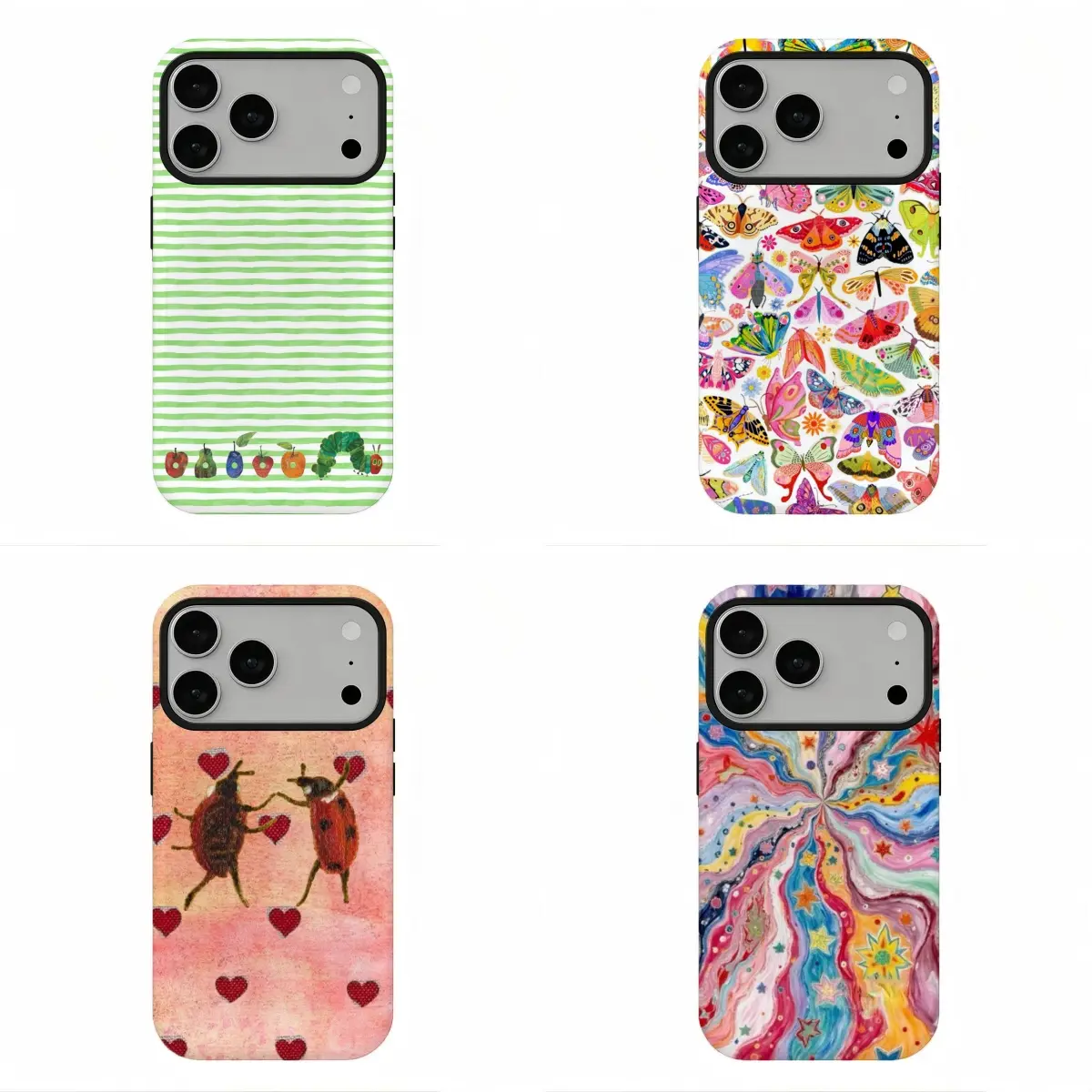Kidcore Hungry Caterpillar Phone Case, Maximalist Butterfly Collage Case, Compatible for iPhone 17 16 15 14 13 12 11 and for Samsung S26 S25 S24 S23 S22 S21, Perfect Holiday Gift