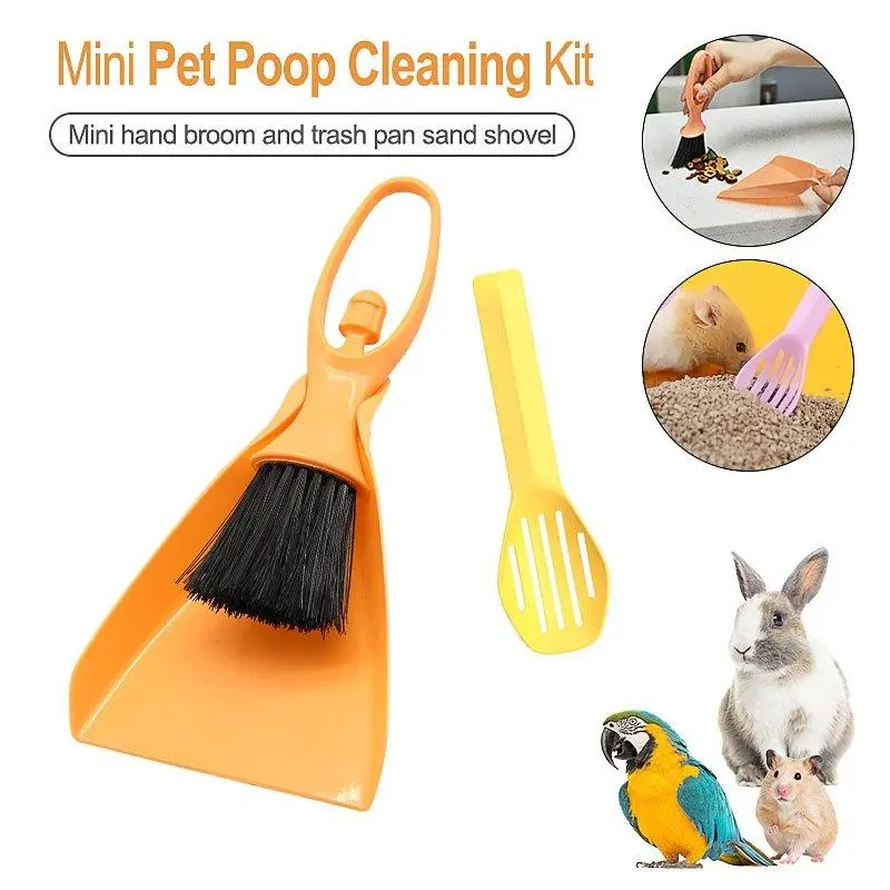 3pcs Pet Cage Cleaning Tool Set - Mini Broom & Dustpan, Hamster Litter Scoop, Cleaning Brush, Household Items for Small Pets (Hamsters, Rabbits)