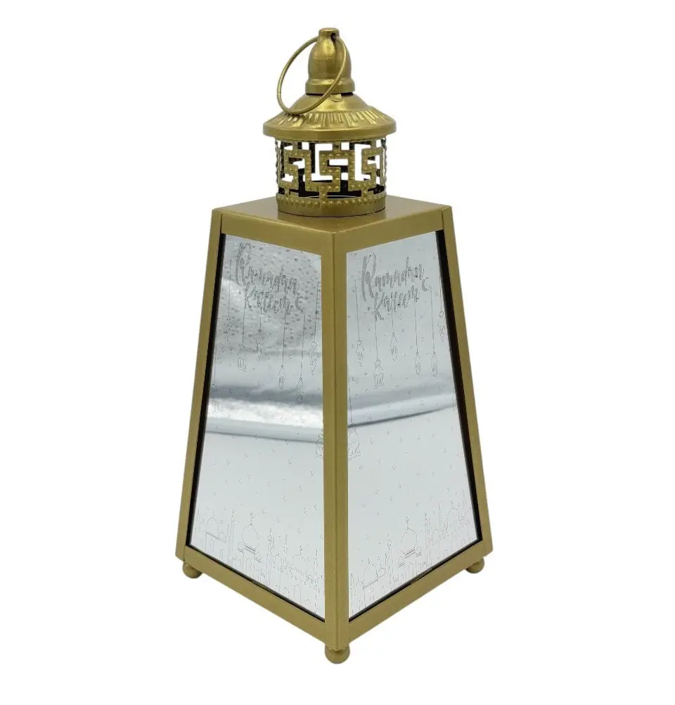 Islamic Holiday Decor | Ramadan Mirrored Lantern 12.5in - Gold