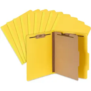 10 Pack 1-Divider Letter Size Classification Folders, Yellow, 2 Inch Expansion, Durable 2 Prong Design for Organizing Medical Files & Office Reports