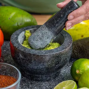 Heavy Granite Mortar and Pestle Set- 5 Inch | Spice Grinder Bowl, Herb Crusher, Make Fresh Guacamole at Home | Kitchen Utensils Grinding Seasoning #FloodInUSA