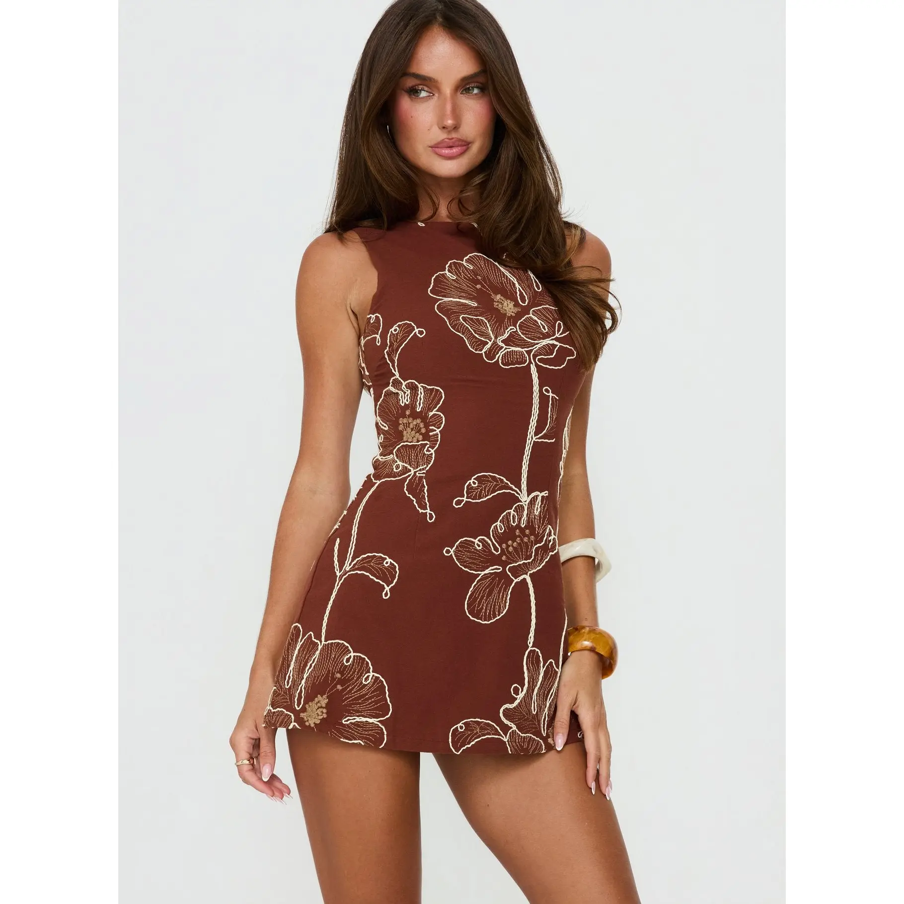 Wander And Drift Boatneck Romper Brown Floral Wander And Drift Boatneck Romper Brown Floral