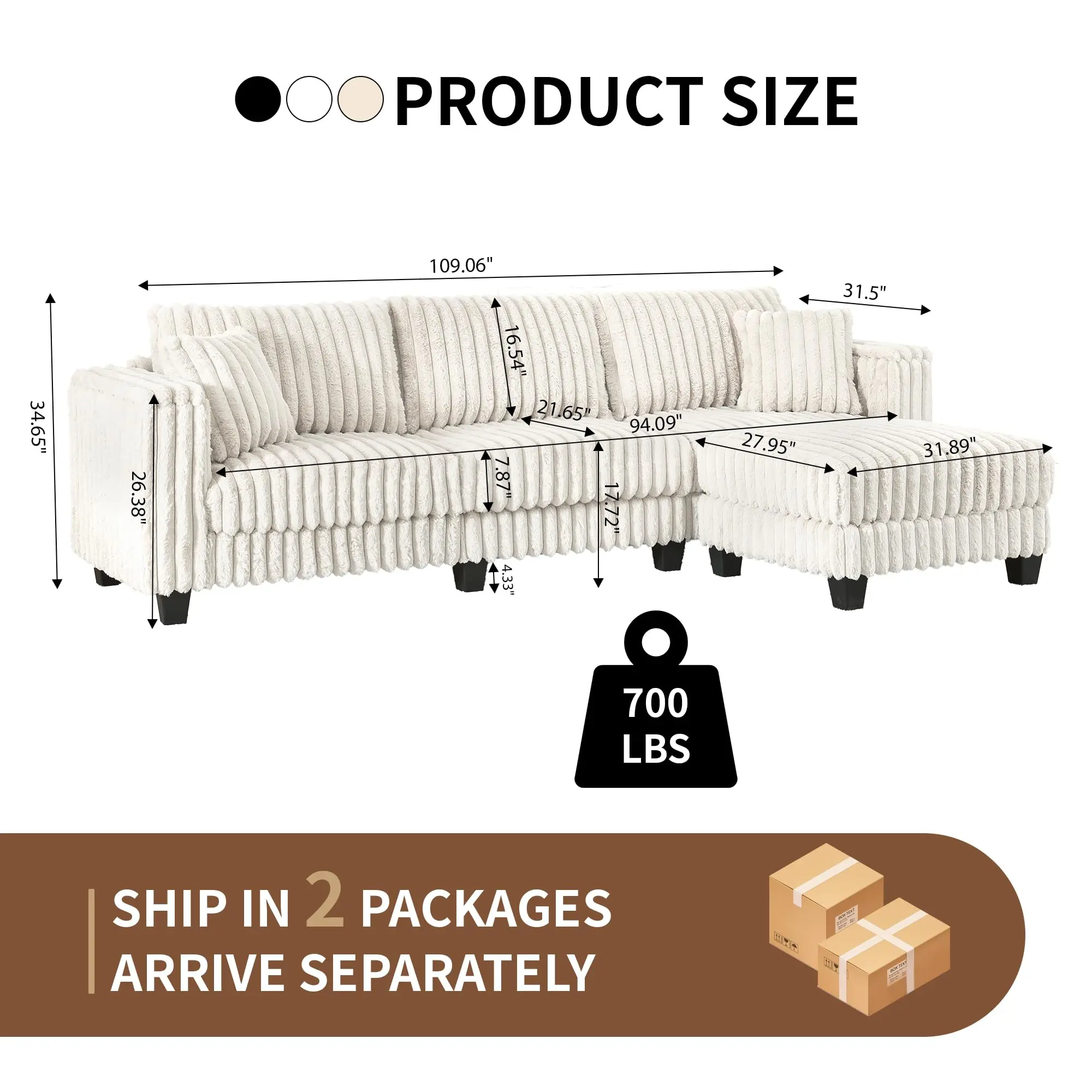 White Plush Corduroy L Shape Sofa