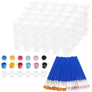 20 Strips 120 Pots Empty Paint Pots Strips with Lid Mini Clear Storage Containers and 40 Pieces Paint Brushes Painting Arts Crafts Supplies for Classrooms Schools Paintings Art Festivals