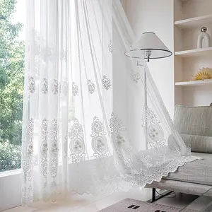 Floral Embroidery Lace Curtain, Privacy Grommet Curtains, 1 Count Exquisite Elegant Window Curtain, Window Screening for Home Living Room Bedroom Hotel Decor