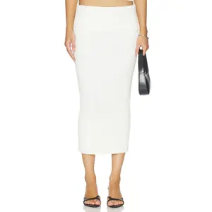 L'Academie Jordin Foldover Rib Midi Skirt in Ivory