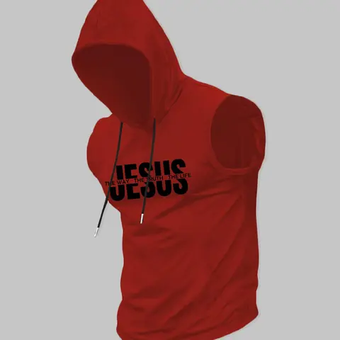 Men's Jesus Print Hooded Tank Top, Regular Fit Casual Sleeveless Hoodie Vest for Summer, Men's Top for Daily Wear, Workout Tank Top, Socks, Sleeveless Vest Tops