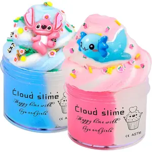 2 Pack Cloud Slime Kit for Kids Party Favors, Premade Dual Colors Soft Snow Slime, DIY Toy Gifts for Boys Girls 5 6 7 8 9 10(100ML Each)