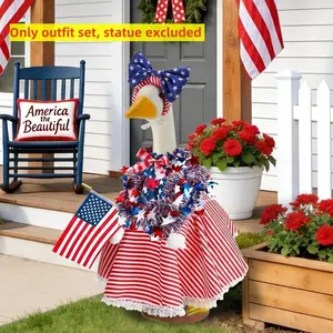 Patriotic 4th of July Porch Goose Outfits Red Blue American Flag Lawn Goose Clothes Fits 23 Inch Cement Plastic Statue for 250th Anniversary Independence Day Outdoor Party Decor Supplies Garden Yard Patio Decor Decoration Set