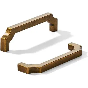 2-Pack 4 Inch Square Antique Brass Cabinet Pulls, Solid Zinc Alloy Heavy-Duty Handles for Kitchen/Bathroom Cabinets, Drawers & Cupboards (4 Inch Center to Center)