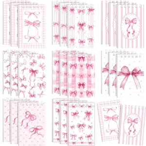24 Pcs Mini Pink Bow Spiral Notebook Cute Coquette Pink Aesthetic Watercolor Journal Lined Memo Pad Preppy Mini Top Spiral Notebook Office Supplies for Party Gifts Home