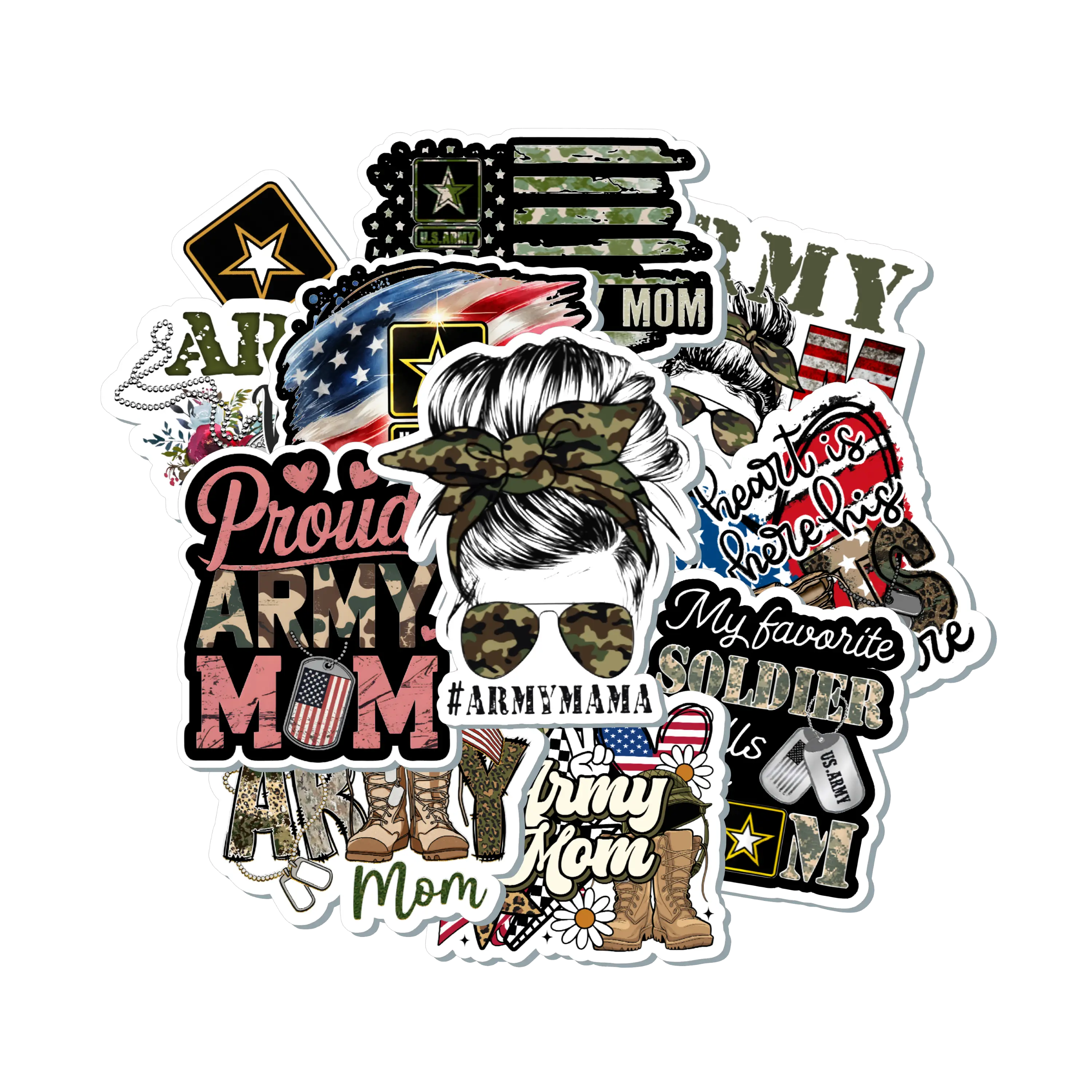 Proud Army Mom Sticker Pack Patriotic Phrases Camo Graphics