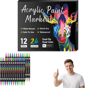 12/24/36/48/72 Color Double-Tip Acrylic Markers, water-resistant and quick-drying, suitable for painting on wood, canvas, stone, glass and rock, perfect for DIY creative works.