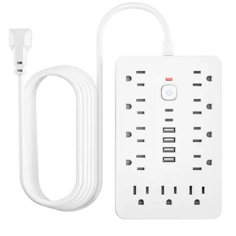 17-in-1 Surge Protected Power Strip Built In Cable, Type C Wired, USB C Compatible, 1 Count Wall Mountable Desktop Charging Station with 4 USB Charge Port, USB Output & 2 Type-C Ports, Suitable for Home, Office & Travel