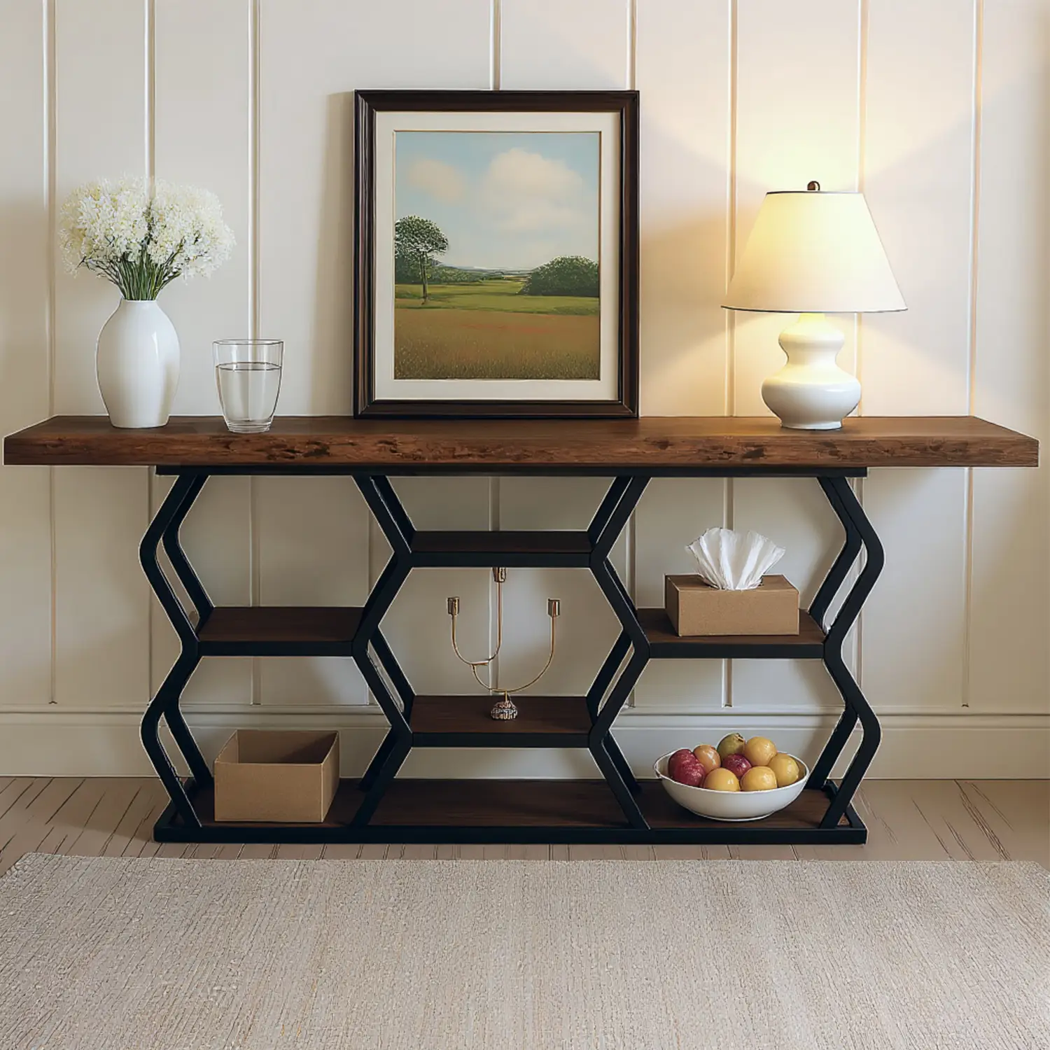 Spaco 70.9" Extra Long Console Table with Shelves, Narrow Sofa Table Behind Couch with Storage, Industrial Entryway Table TV Stand Accent Table for Li