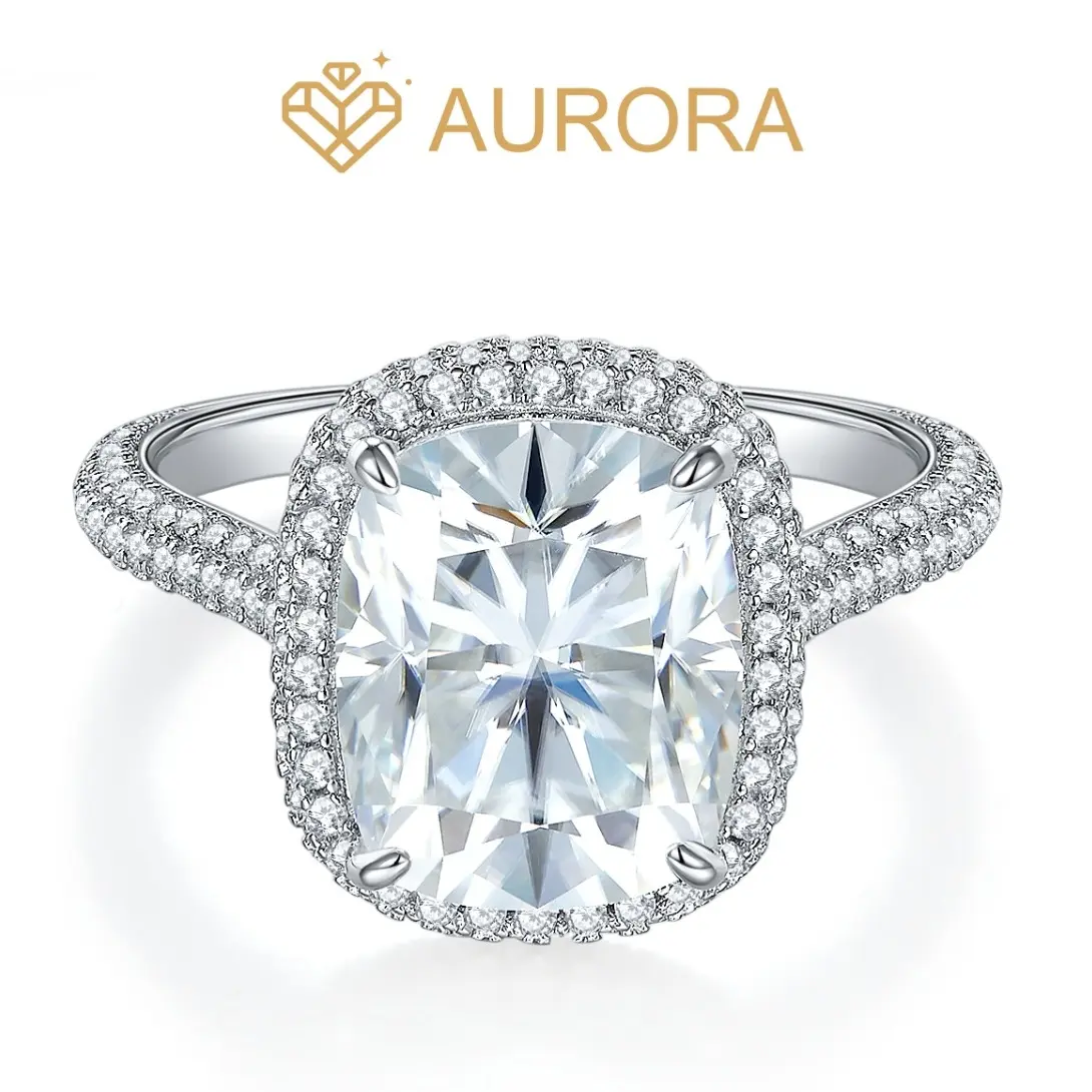 【#108 Rainbow】Cushion Cut Moissanite rings with 925 Sterling Silver
