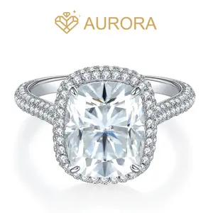 【#108 Rainbow】Cusion Cut Moissanite rings with 925 Sterling Silver