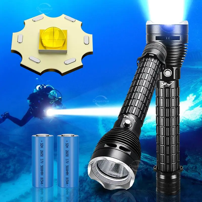 Rechargeable Diving Flashlight, 1 Box High Power Diving Flashlight, Underwater 100m Bright Scuba Flashlights for Fishing, Exploring, Working, Diving Lamp