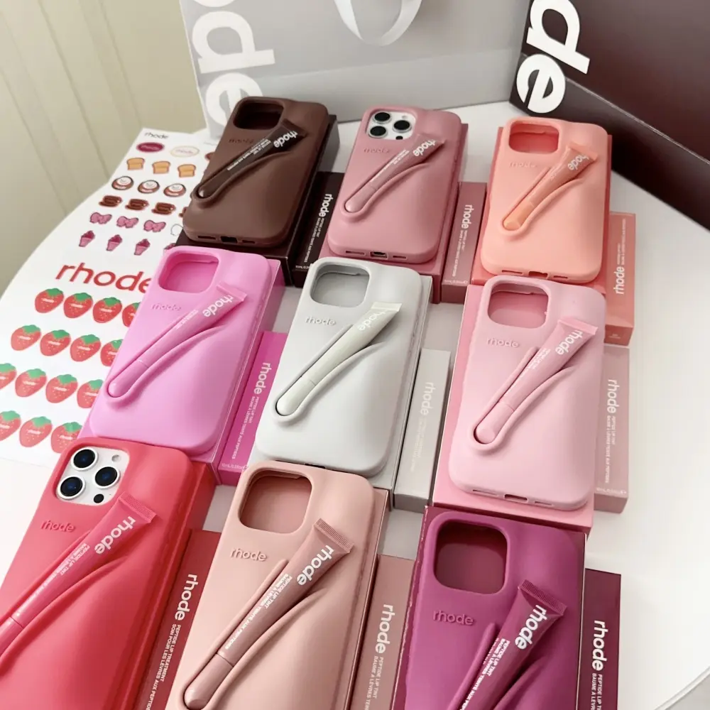 (SUMMER DEAL) Rhode Phone Case With Box and Lip Gloss Set Silicone Case for iPhone 17 16 15 14 13 12 11 Pro Max Plus Lipstick Toast Espresso Ribbon Cover