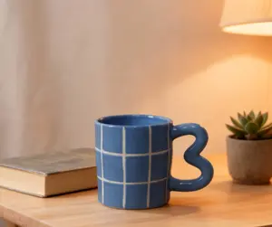 Blue Tile Checker Ceramic Mug - 18 oz, Ideal for Coffee, Tea, and Other Beverages, Stylish Drinkware