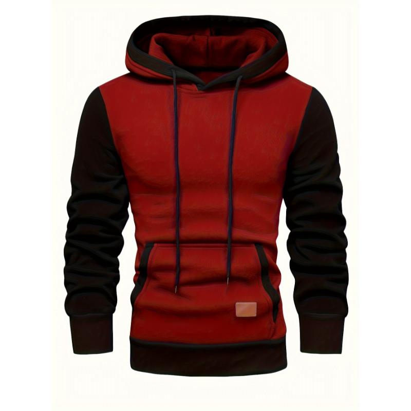 Stylish Patchwork Hooded Sweatshirt - Fashion Hoodies with Contrast Color, Kangaroo Pocket, and Long Sleeve for Casual Daily Outerwear