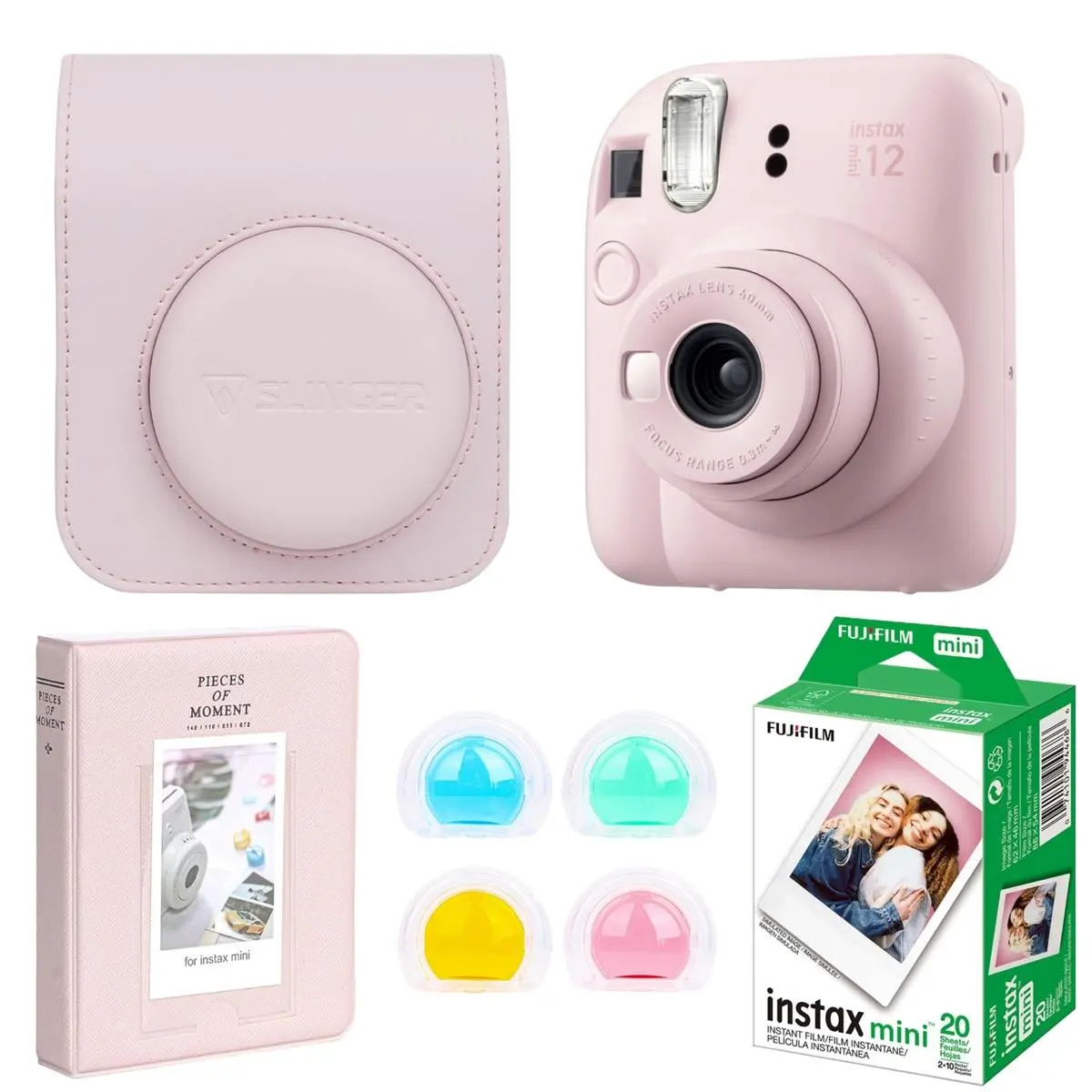 Fujifilm Instax Mini 12 Instant Film Camera, Blossom Pink Bundle with Instax Mini Custom Case, Accessory Kit and Daylight Film, Twin Pack (20 Exposures) ISO 800