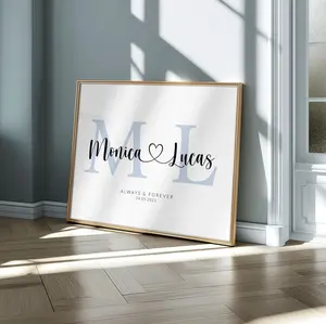 Personalized Wedding Gift Print, Custom Couple Names Art, Engagement Or Anniversary Wall Decor, Romantic Valentines Day Gift Idea