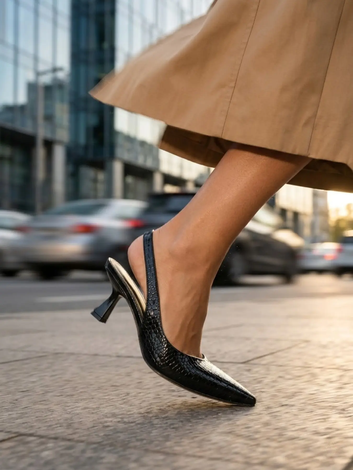 Crocodile Pattern Pointed Toe Stiletto  Kitten Heel Shoes, Elegant PU Leather Office Casual Pumps, Comfortable Medium Width Workwear Footwear High Heels