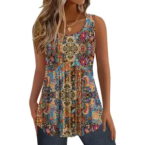Womens Summer Tank Tops Sleeveless Babydoll Tops Loose Fit Tunic Blouses Crew Neck Flowy Shirts