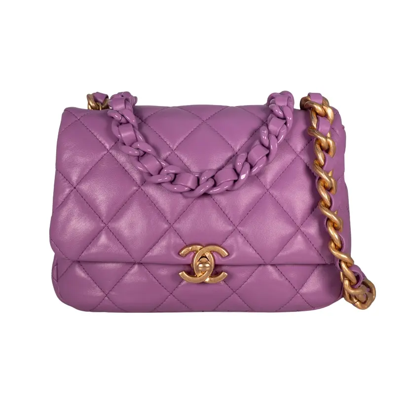 Pre-owned CHANEL Leather Crossbody Bags Quilted Lacquered Metal CC Flap Mini Purple