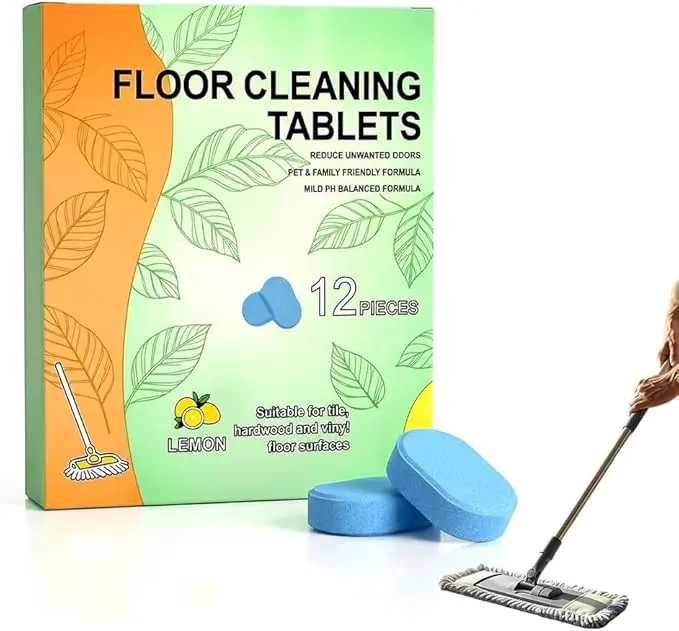 12/24PCS-Pack Floor Cleaning Tablets available in lemon or mint scent eco-safe materials remove grime and odors effectively dries quickly with no residue for all household floor cleaning