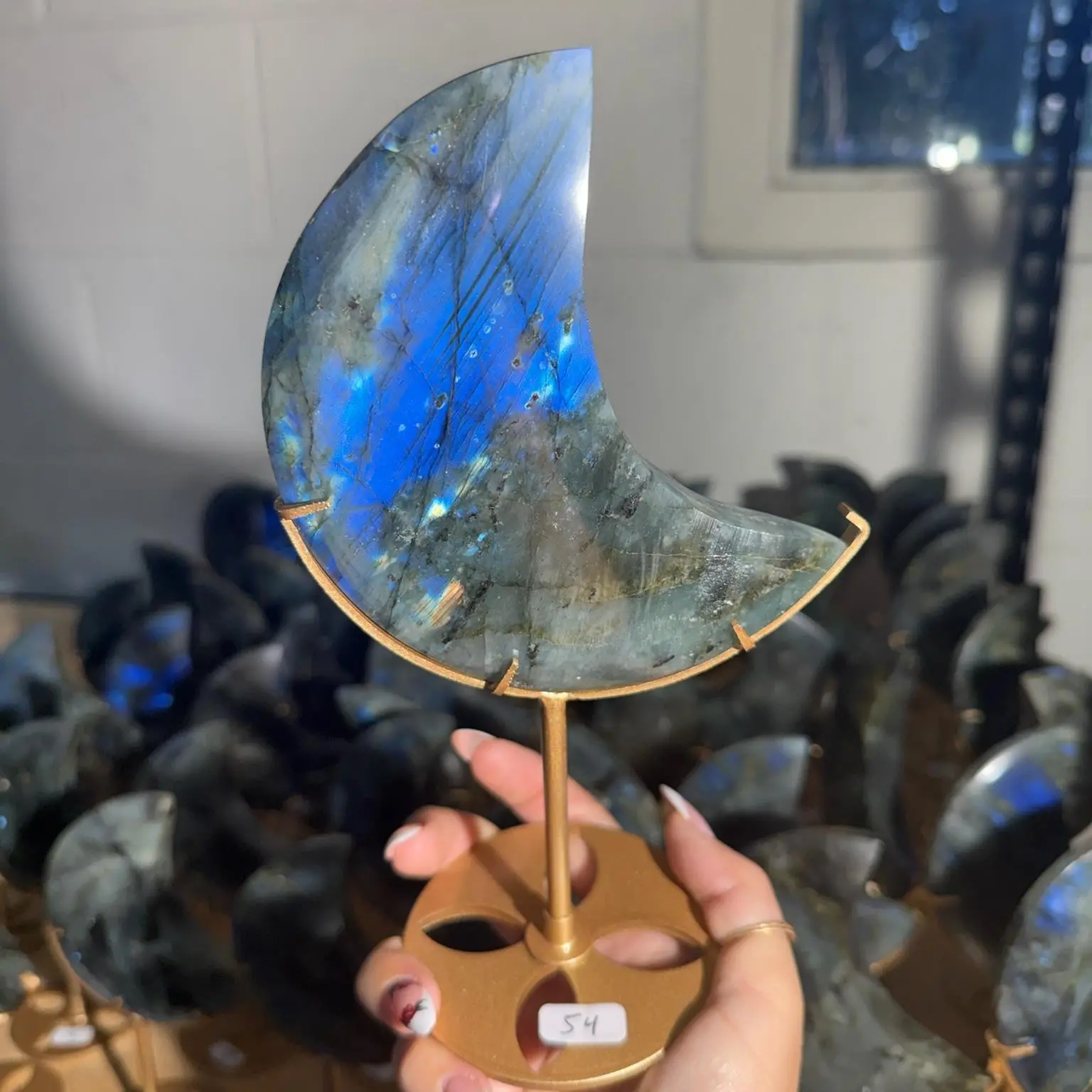 Labradorite Crescent Moon with Stand, Natural Iridescent Blue Flash Crystal, Pick Your Exact Moon, Altar Decor, Meditation Gift, Handpicked in Nashville