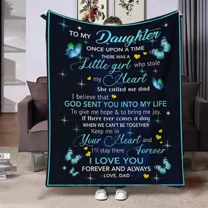 Letter To Daughter Pattern Flannel Blanket, Air Conditioning Blanket, Soft Warm Nap Throw Blanket, Warm Napping Blanket for Home Office Travel, Gift for Daughter from Dad