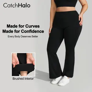 CatchHalo Plus Size Fleece-Lined High Waisted Flare Yoga Pants with Brushed Interior for Comfort and Style Thick Warm Wide Leg Athleisure Sweatpants Women's Bell Bottom Fitness Leggings