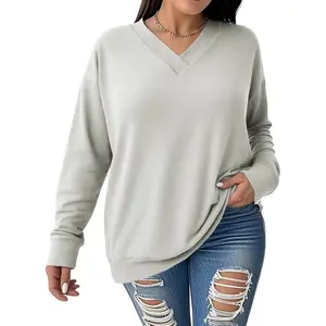 Plus-Size-Sweatshirts for Women Fall Casual V Neck Long Sleeve Tops 2025 Winter Loose Fit Pullover Tunics DPS1163