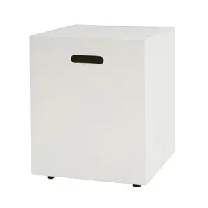 16.25*16.25*20.25 Inch White Lightweight Concrete Propane Tank Holder Side Table, MGO Construction with Metal Stand, Multi-Functional Modern Outdoor Patio Tank Hideaway Table