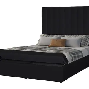 Queen Size Storage Bed with Upholstered Headboard and Modern Design for Bedroom