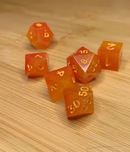 Fire Genasi - orange and yellow sharp edge dice