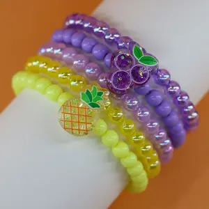 5-Piece Set Grape Pineapple Beaded Bracelet Set, Fruit Pendant Elastic Wristbands, Y2K Style Stackable Jewelry