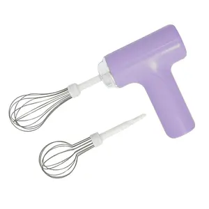 Cordless Hand Mixer, One Touch Off Handheld Electric Whisk with 3 Speed Modes, Hand Held Egg Beater with 2 Detachable Stir Whisks (Purple）