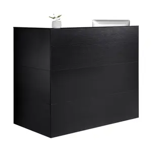 Reception Desk, 55-Inch L-Shaped Front Counter Table With Drawer, Keyboard Tray And Storage Cabinet For Checkout, Lobby, Beauty Salon And Office - Black Finish, Durable Laminate Top, Sturdy Steel Frame, Modern Design