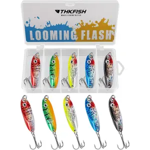 5pcs Saltwater Fishing Lures with Ultra-Sharp Hooks Fishing Spoons Jigging Lure for Trout Bass Crappie Pike Walleye with Tackle Box
