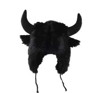 Magic Guardian Dark Gothic Earmuffs Cloud Fur Winter Earmuffs Unisex Windproof Warm Hat with Charming Horn Design High-Quality Polyester Cold Wash