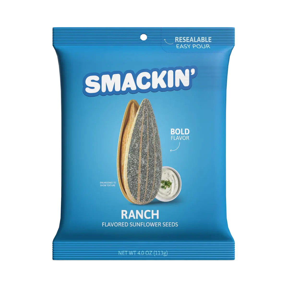 Ranch - SMACKIN' Jumbo Roasted Sunflower Seeds, No Salty Burn, American Made, Easy Pour & Seal, 4oz Bag