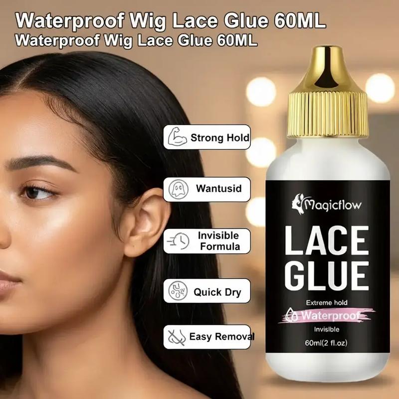 60ml/2fl.oz Waterproof Wig Lace Glue - Strong Hold, Invisible, Quick Dry & Easy Removal - No Odor Adhesive for All Wigs, Hair Lace Glue, for Human Hair Extensions