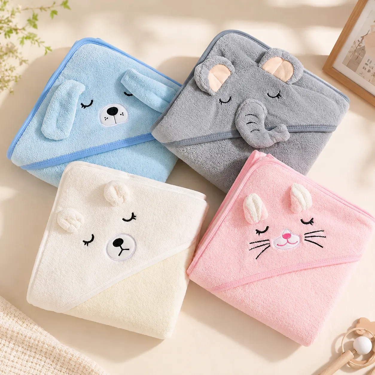 6pack Hooded Baby Towels Premium Ultra Soft Absorbent Coral Fleece Baby Bath Towel for Newborns Toddlers, and Kids, 32x32 in Natural Baby Stuff Towel with Hood for Boy and Girl homedecor