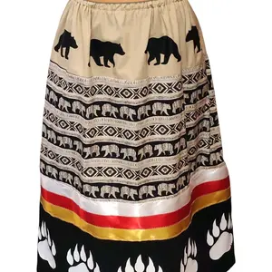 Native Made Bear Clan Ribbon Skirt made with Bear fabric, Bear Paws and Bears. Cotton Womenswear Print